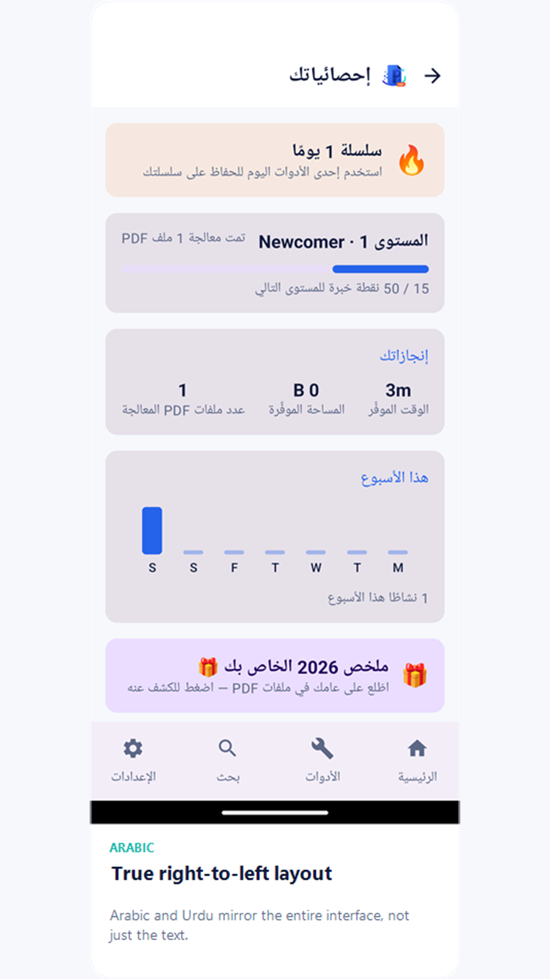Insights screen mirrored right-to-left in Arabic