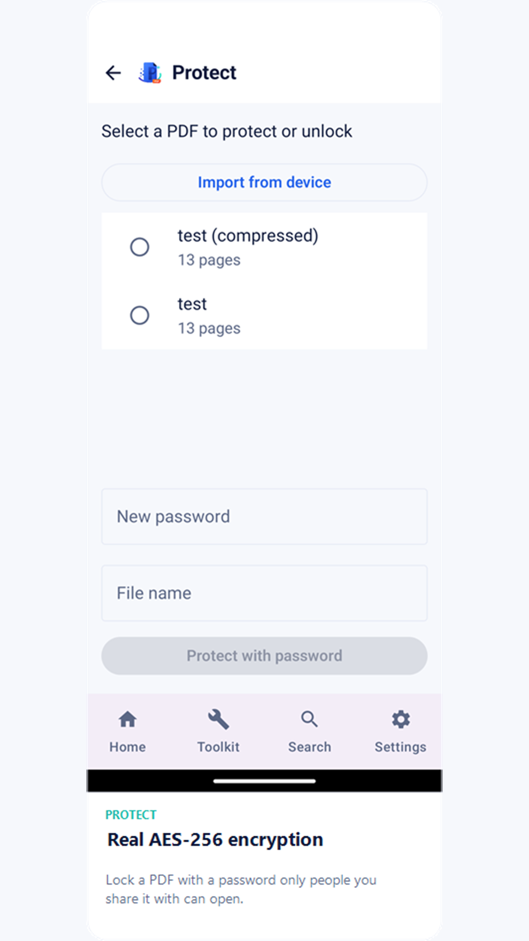 Protect screen with a new password field