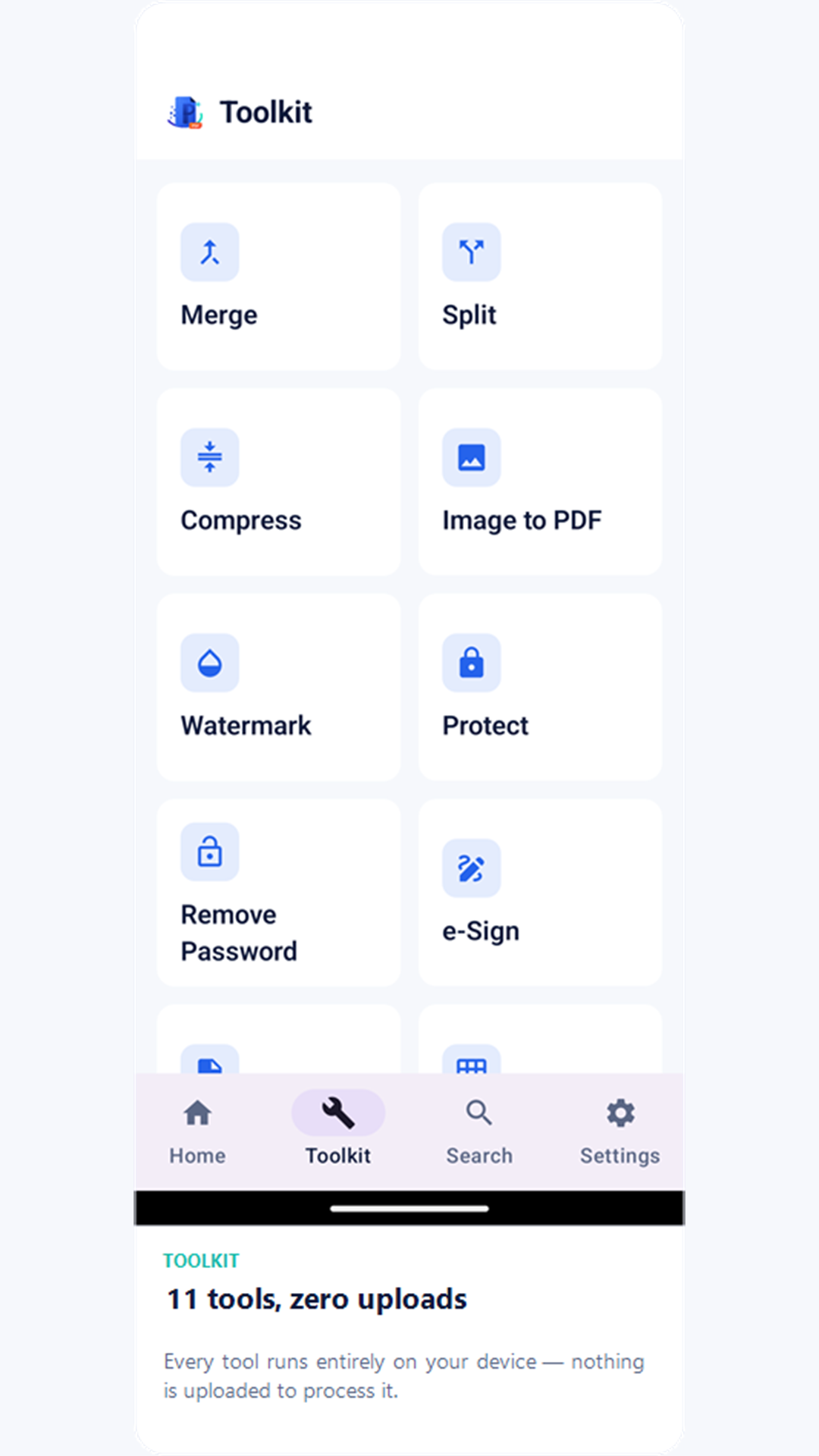 The Toolkit grid with all 11 tools